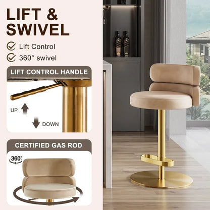 CAROCC Velvet Counter Bar stool with Height Adjustable and Swivel