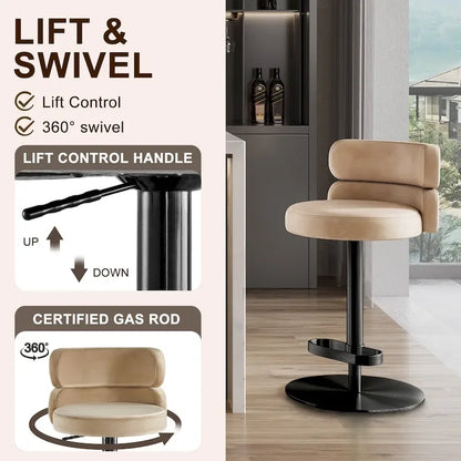 CAROCC Velvet Counter Bar stool with Height Adjustable and Swivel