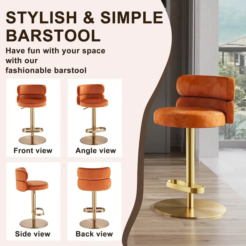 CAROCC Velvet Counter Bar stool with Height Adjustable and Swivel
