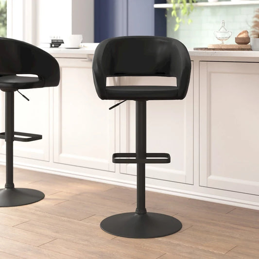 Modern Upholstered Adjustable-Height Barstool with Rounded Back