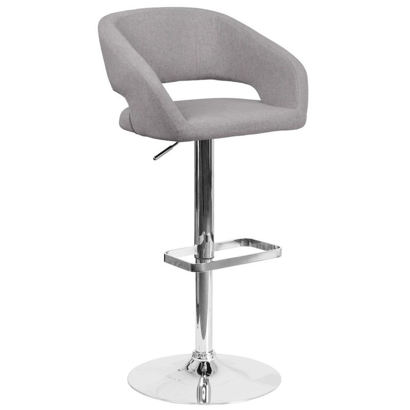 Modern Upholstered Adjustable-Height Barstool with Rounded Back