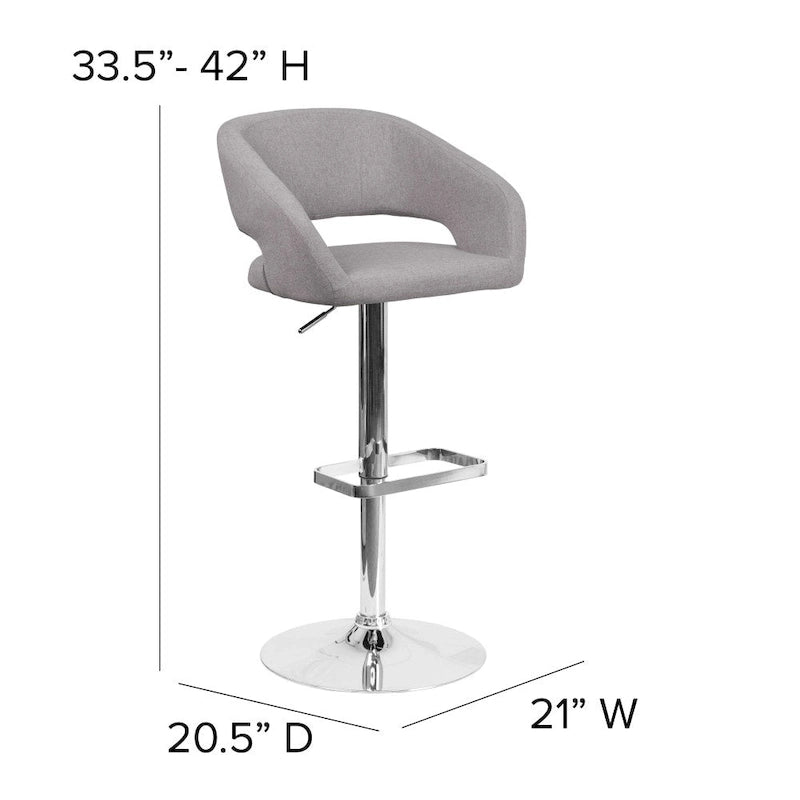 Modern Upholstered Adjustable-Height Barstool with Rounded Back