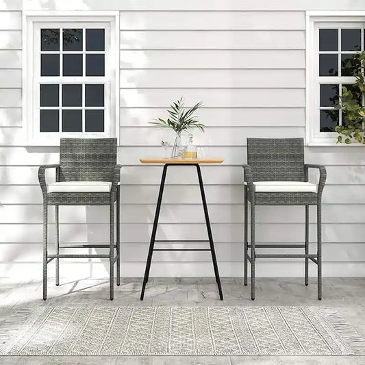 2/4 Pack Outdoor Bar Chairs Set Rattan Bar Stools w/ Seat Cushions