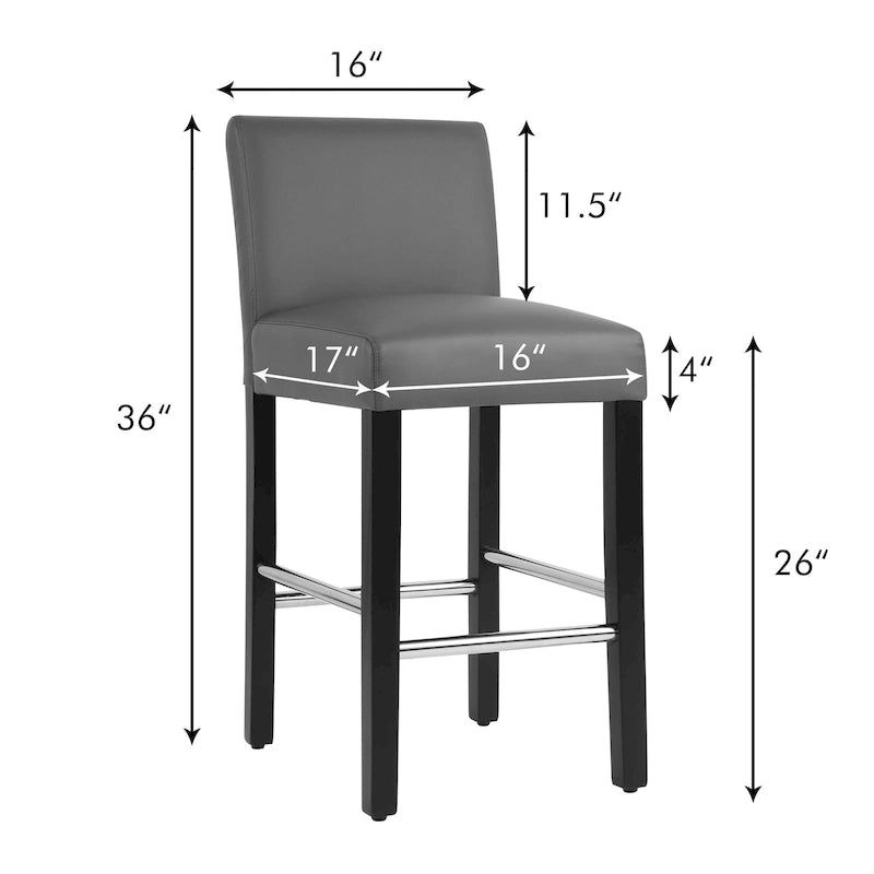 Counter Height Bar Stools Set of 2, 26 Seat Height Upholstered Barstools with Back