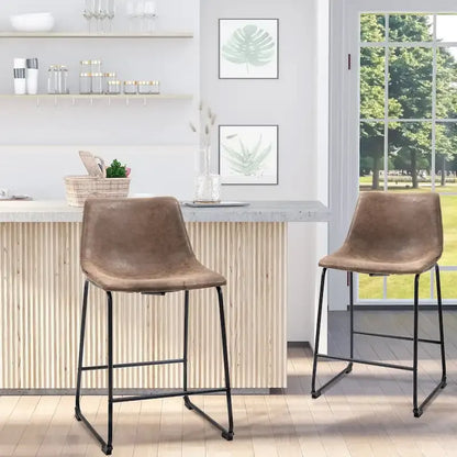 HOMCOM Counter Height Bar Stools Set of 2, Vintage PU Leather Barstools with Footrest for Dining Room, Home Bar, Kitchen