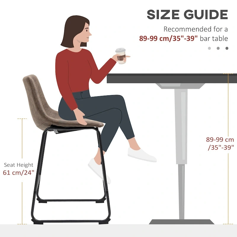 HOMCOM Counter Height Bar Stools Set of 2, Vintage PU Leather Barstools with Footrest for Dining Room, Home Bar, Kitchen