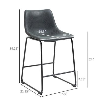 HOMCOM Counter Height Bar Stools Set of 2, Vintage PU Leather Barstools with Footrest for Dining Room, Home Bar, Kitchen