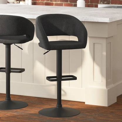 Modern Upholstered Adjustable Height Swivel Barstool with Footrest
