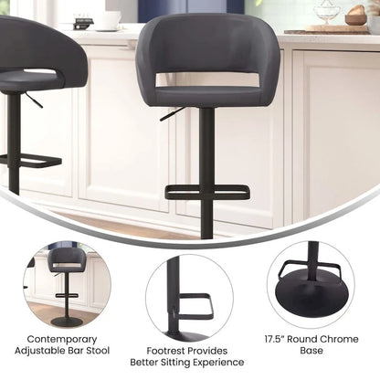 Modern Upholstered Adjustable Height Swivel Barstool with Footrest