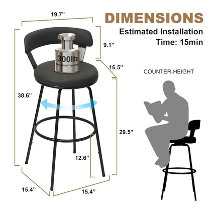Hausfame Metal Counter Height Industrial Swivel Bar Stools