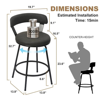 Hausfame Metal Counter Height Industrial Swivel Bar Stools
