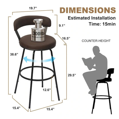 Hausfame Metal Counter Height Industrial Swivel Bar Stools