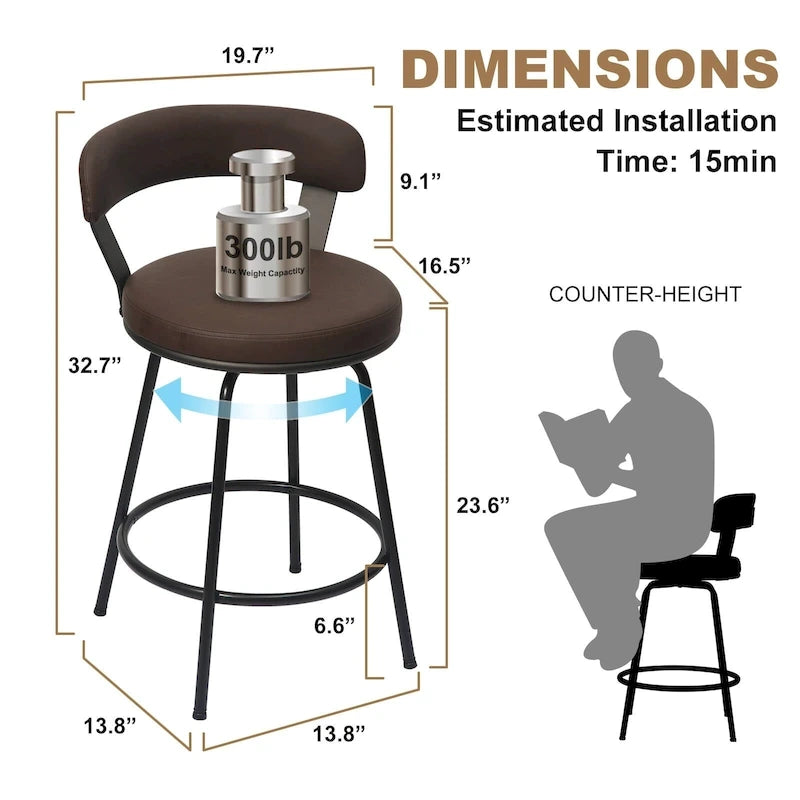 Hausfame Metal Counter Height Industrial Swivel Bar Stools