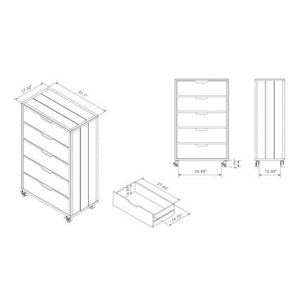 Samuels Industrial Vintage Grey Oak 31-inch Wide 5-Drawer Mobile VerticalDresser