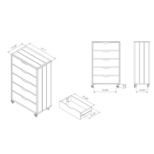 Samuels Industrial Vintage Grey Oak 31-inch Wide 5-Drawer Mobile VerticalDresser