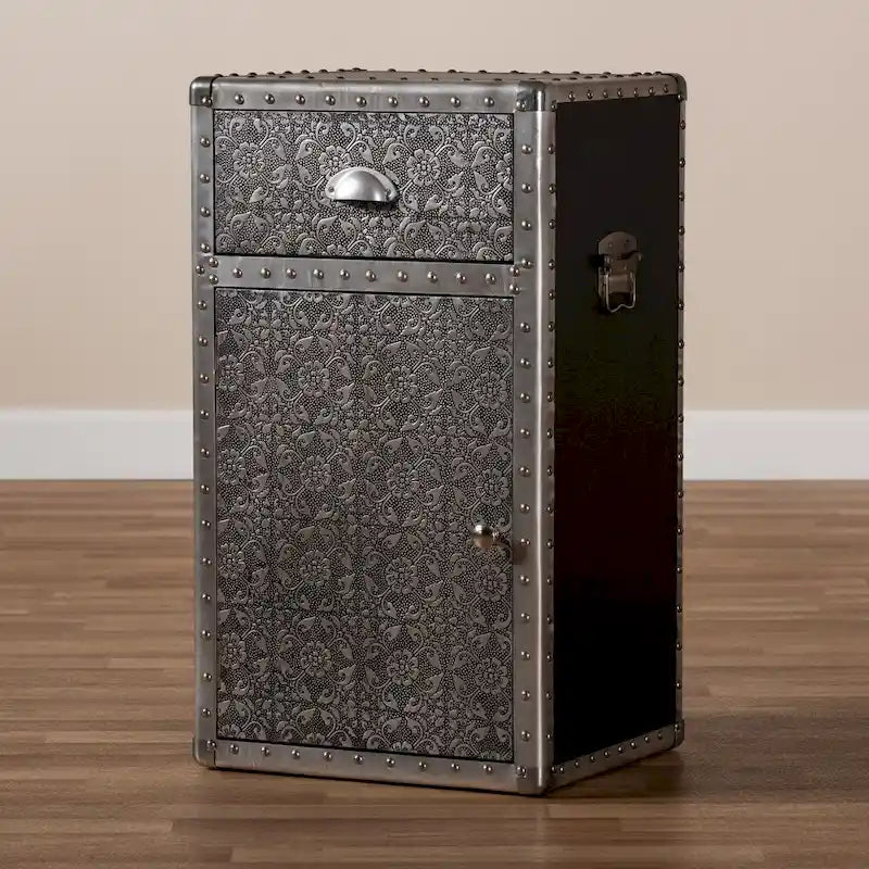 Baxton Studio Cosette Vintage Industrial Silver Metal Floral Accent Cabine