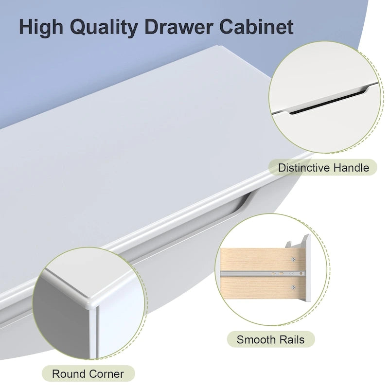 4 Drawer Dresser Chest of Drawers White for Bedroom, Modern Vertical Storage Dressing Table