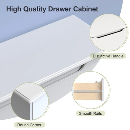 4 Drawer Dresser Chest of Drawers White for Bedroom, Modern Vertical Storage Dressing Table