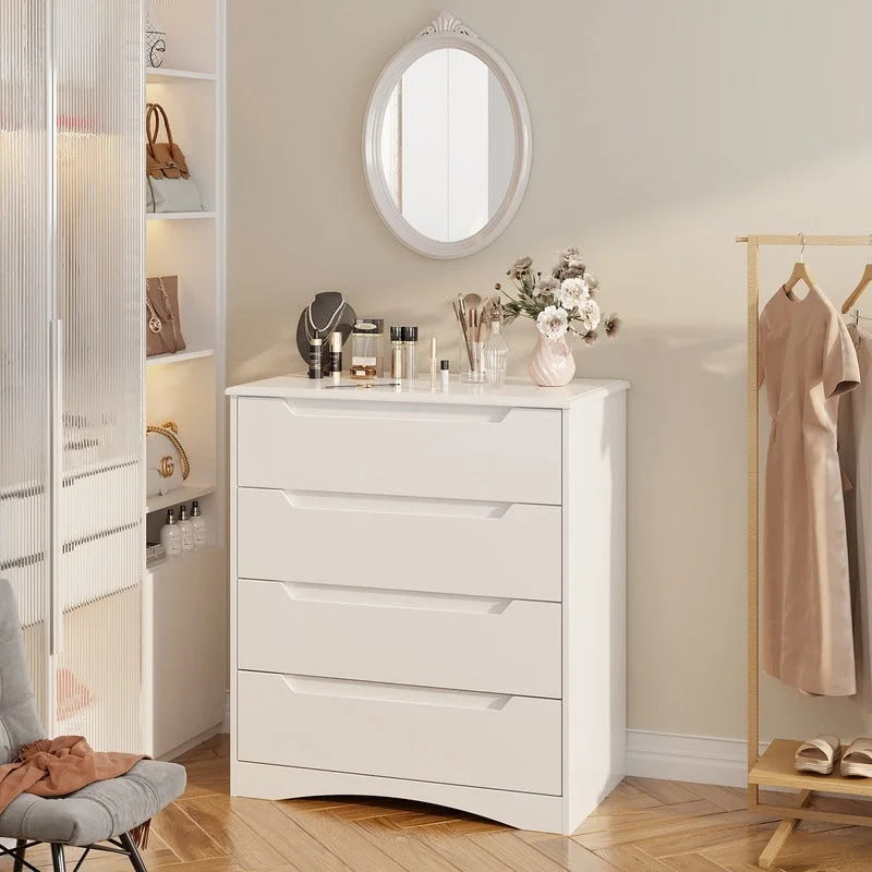 4 Drawer Dresser Chest of Drawers White for Bedroom, Modern Vertical Storage Dressing Table