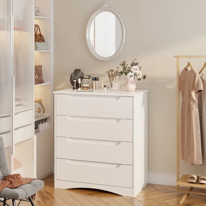 4 Drawer Dresser Chest of Drawers White for Bedroom, Modern Vertical Storage Dressing Table