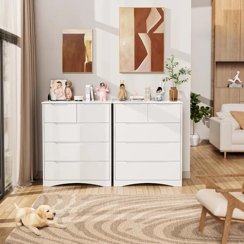 4 Drawer Dresser Chest of Drawers White for Bedroom, Modern Vertical Storage Dressing Table