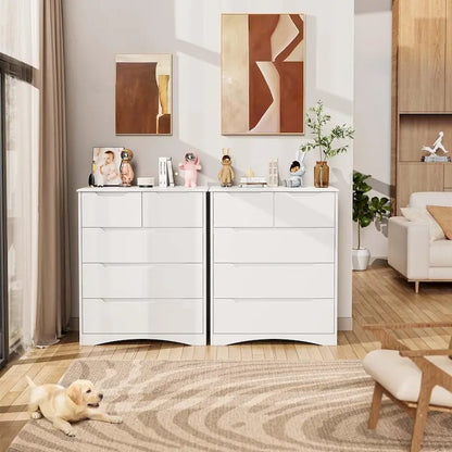4 Drawer Dresser Chest of Drawers White for Bedroom, Modern Vertical Storage Dressing Table
