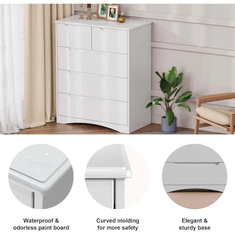 4 Drawer Dresser Chest of Drawers White for Bedroom, Modern Vertical Storage Dressing Table