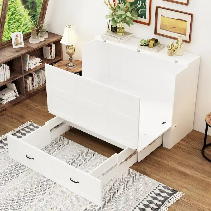 Full Size Murphy Bed Chest with Drawers For Home Office or Small Room