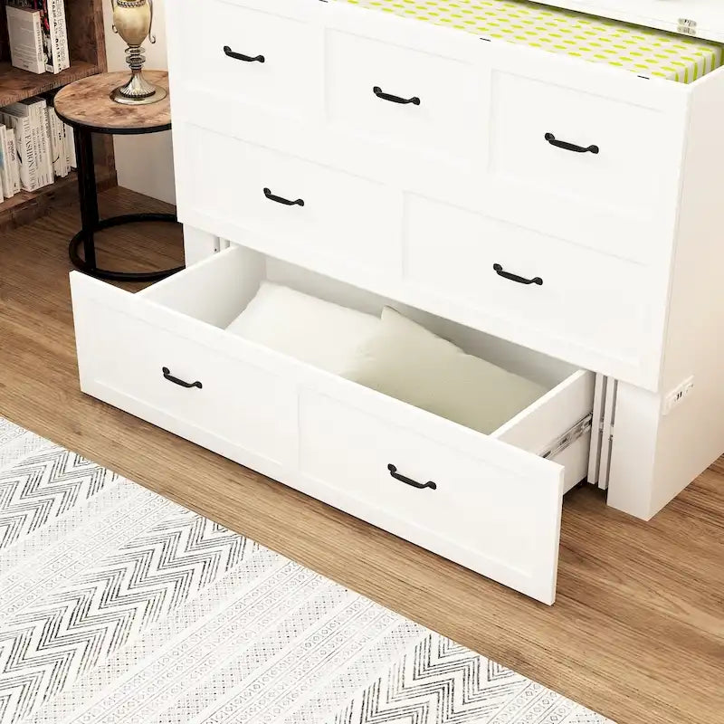 Full Size Murphy Bed Chest with Drawers For Home Office or Small Room