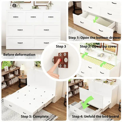 Full Size Murphy Bed Chest with Drawers For Home Office or Small Room