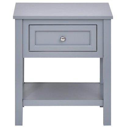 HOMCOM Accent End Table Nightstand with Grey Tabletop, Storage Drawer, and Bottom Shelf