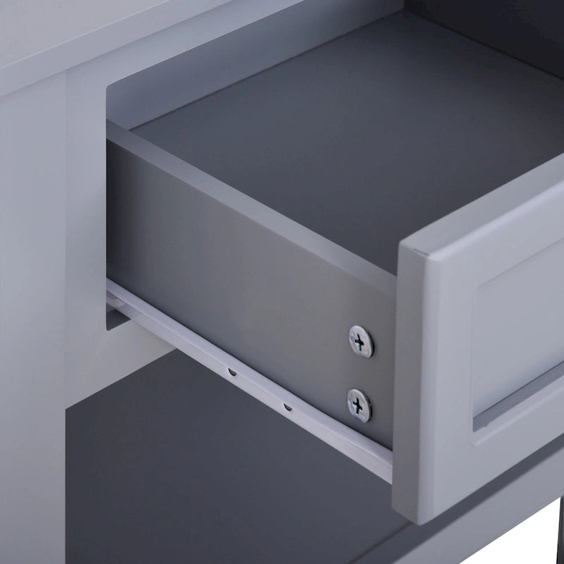 HOMCOM Accent End Table Nightstand with Grey Tabletop, Storage Drawer, and Bottom Shelf