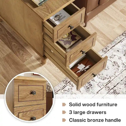 Fully Assembled Narrow End Table, Solid Wood Side Table with 3 Drawers, Vintage Nightstand Slim Bedside Table for Small Spaces