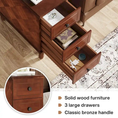 Fully Assembled Narrow End Table, Solid Wood Side Table with 3 Drawers, Vintage Nightstand Slim Bedside Table for Small Spaces