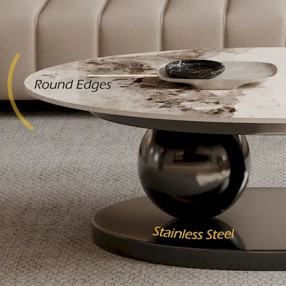 51 Modern Pandora Oval Coffee Table with Glossy Sintered stone top, Luxury Coffee Table, Stainless Steel Legs for Livingroom