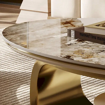 51 Modern Pandora Oval Coffee Table with Glossy Sintered stone top, Luxury Coffee Table, Stainless Steel Legs for Livingroom