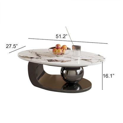 51 Modern Pandora Oval Coffee Table with Glossy Sintered stone top, Luxury Coffee Table, Stainless Steel Legs for Livingroom