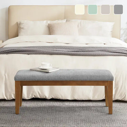 Upholstered Fabric Entryway Bench, Bedroom Bench for End of Bed Beige, Solid Wood 44-inch