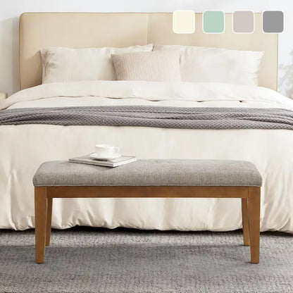 Upholstered Fabric Entryway Bench, Bedroom Bench for End of Bed Beige, Solid Wood 44-inch