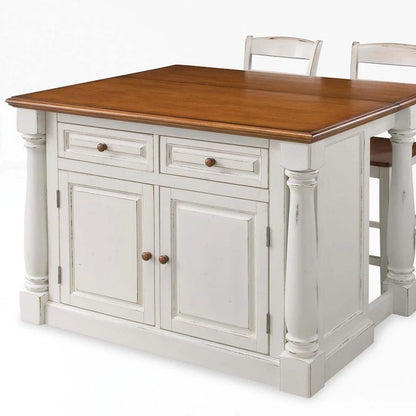 Homestyles Monarch 3-Piece Off-White Wood Kitchen Island Set with Drop Leaf Wood Top - 48' x 25' x 36'