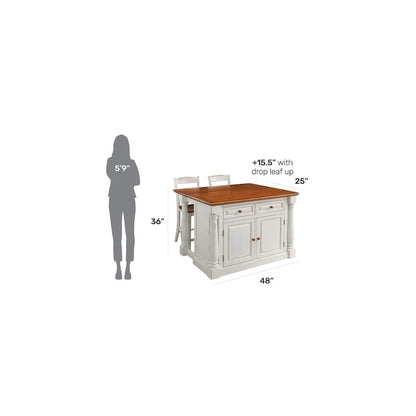 Homestyles Monarch 3-Piece Off-White Wood Kitchen Island Set with Drop Leaf Wood Top - 48' x 25' x 36'