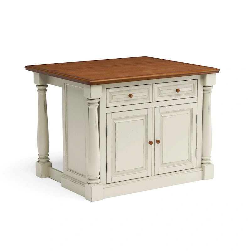 Homestyles Monarch 3-Piece Off-White Wood Kitchen Island Set with Drop Leaf Wood Top - 48' x 25' x 36'