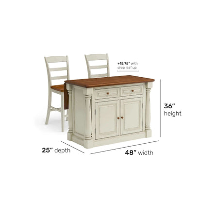 Homestyles Monarch 3-Piece Off-White Wood Kitchen Island Set with Drop Leaf Wood Top - 48' x 25' x 36'