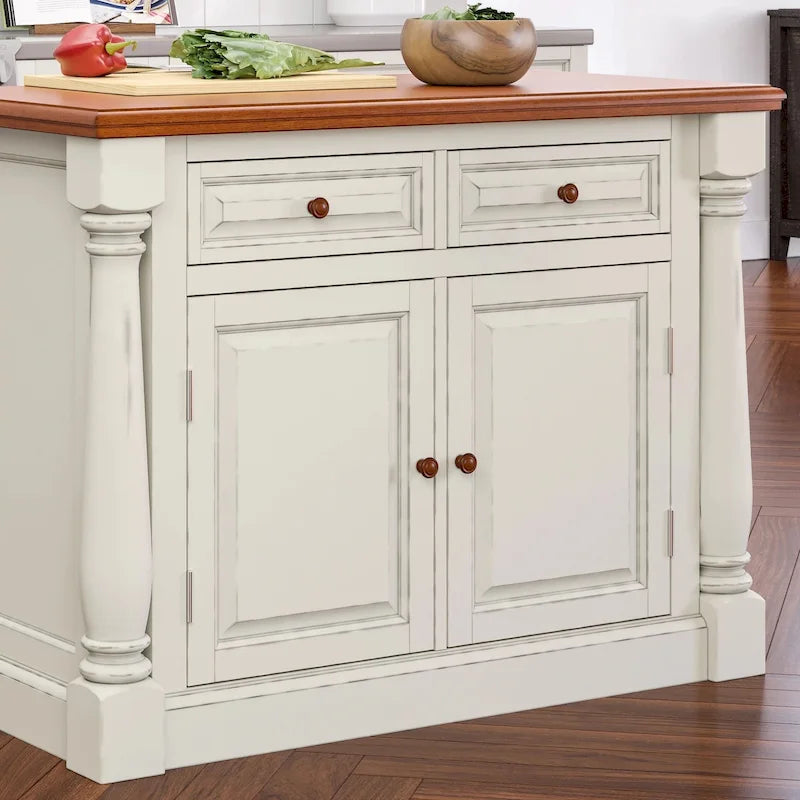 Homestyles Monarch 3-Piece Off-White Wood Kitchen Island Set with Drop Leaf Wood Top - 48' x 25' x 36'