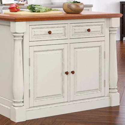 Homestyles Monarch 3-Piece Off-White Wood Kitchen Island Set with Drop Leaf Wood Top - 48' x 25' x 36'