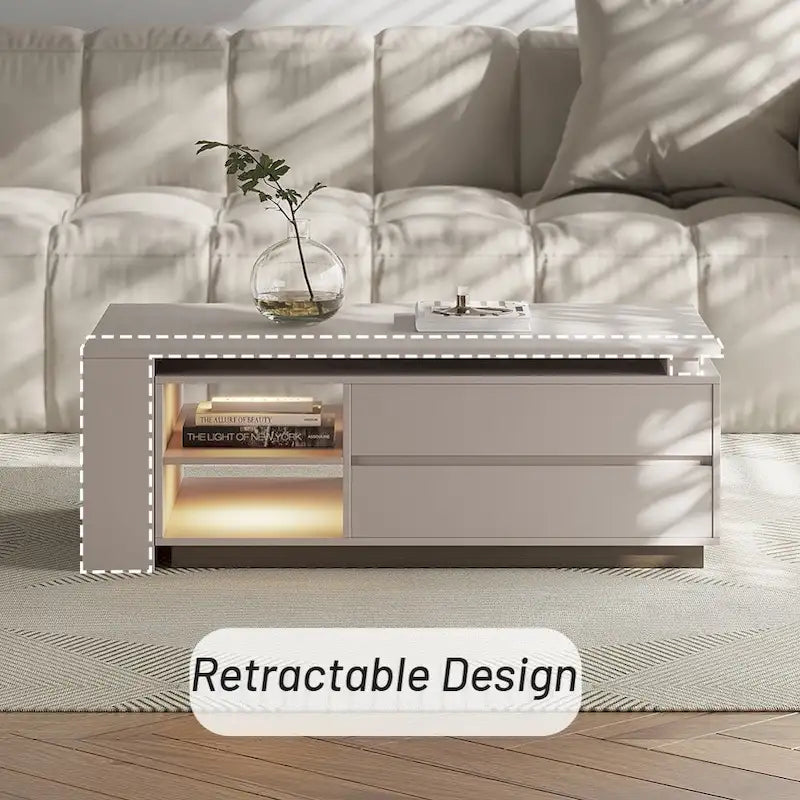 Modern Rectangular Extendable Coffee Table with Drawer Storage