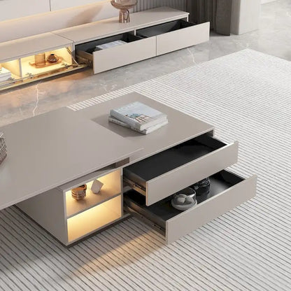 Modern Rectangular Extendable Coffee Table with Drawer Storage