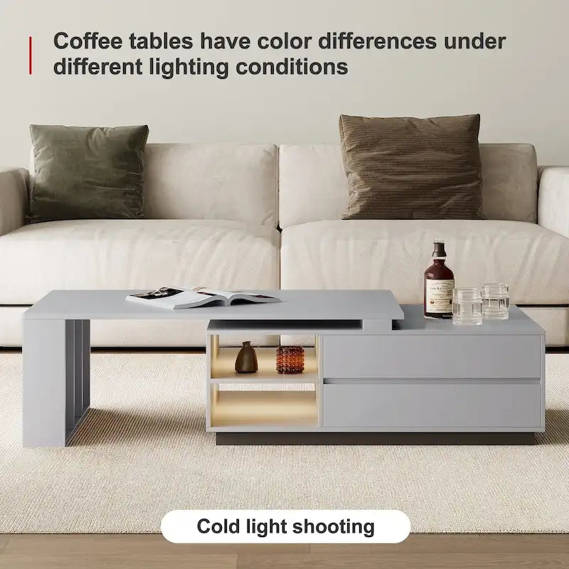 Modern Rectangular Extendable Coffee Table with Drawer Storage