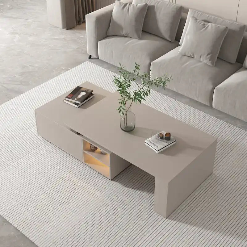 Modern Rectangular Extendable Coffee Table with Drawer Storage