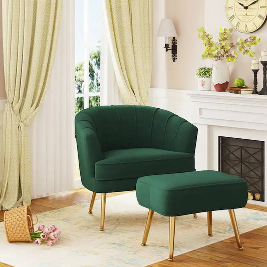 Andeworld Accent Chair with Ottoman, Upholstered Modern Single Sofa Side Chair,Comfy Barrel Club Living Room Armchair